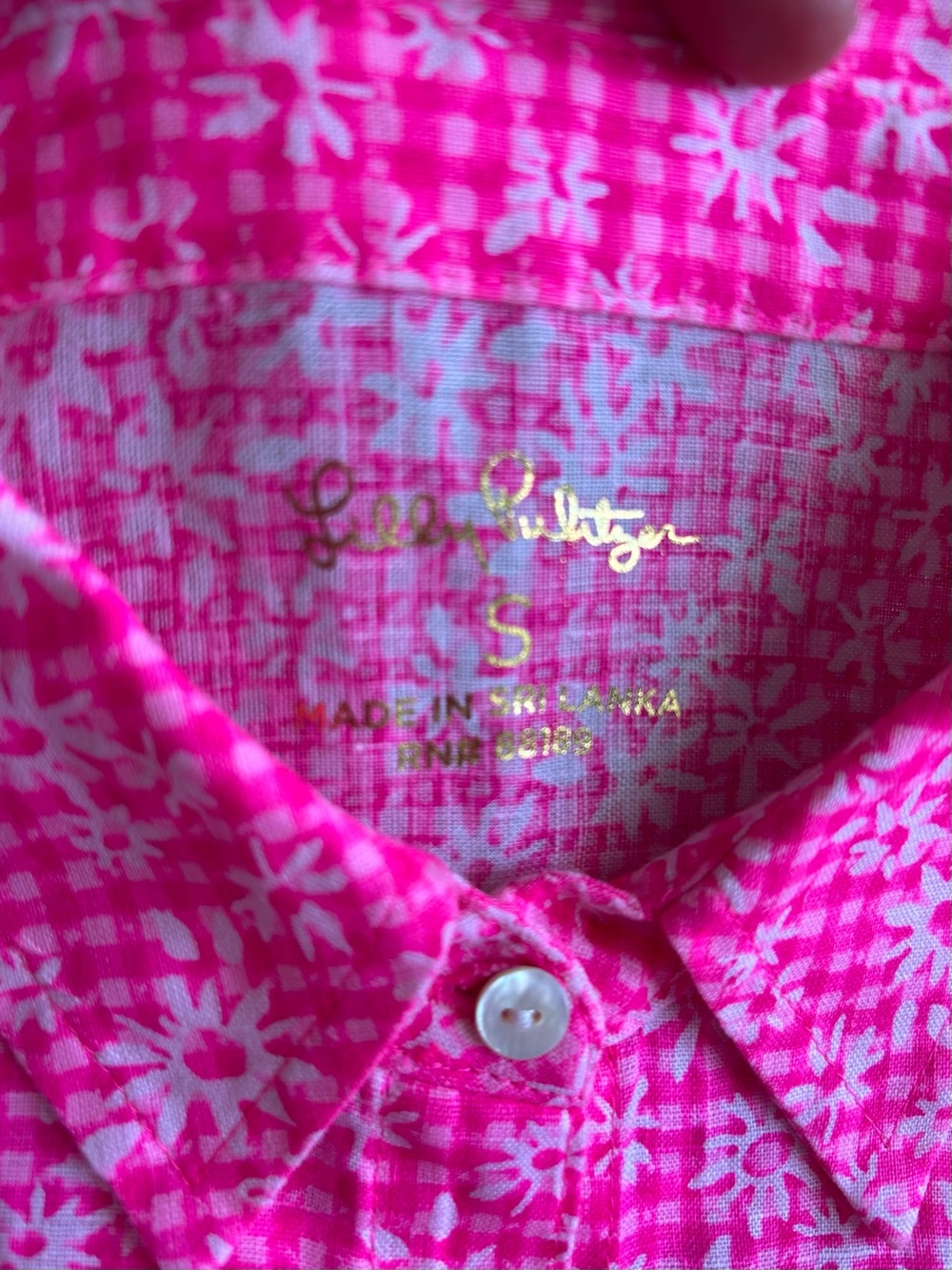 Lilly Pulitzer Sea View Linen Button Down Top Pink Check You Out - Picture 6 of 7